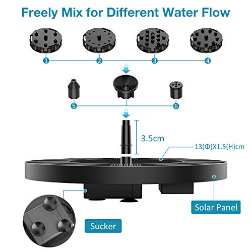 Solar Bird Bath Fountain Pump with 6 Nozzles M340