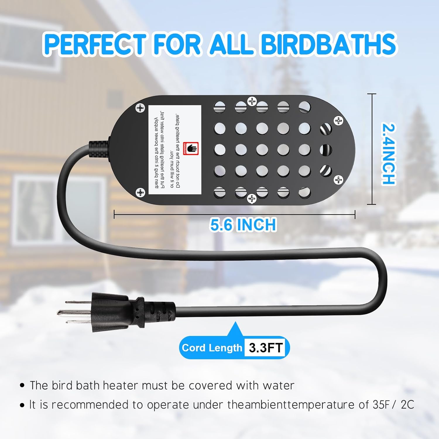 Chicken Waterer Heater, 250W Thermostatically Controlled for Livestock Poultry O438