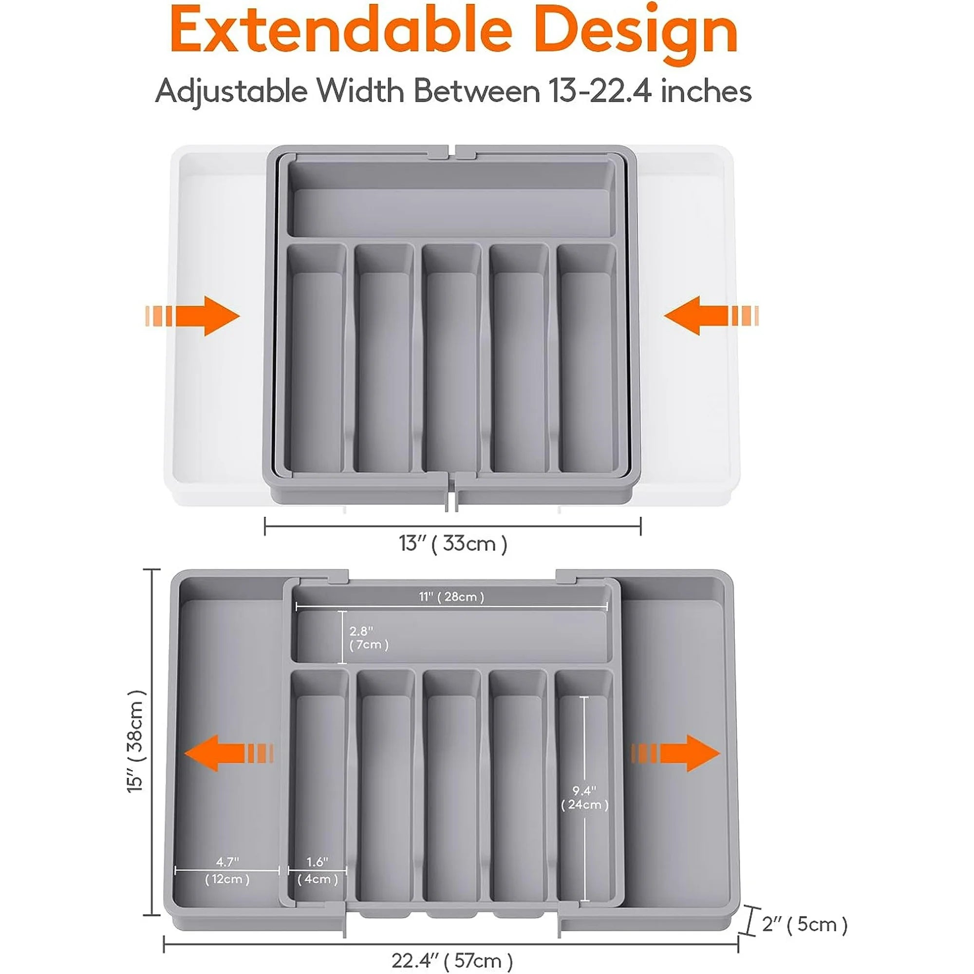 Expandable Utensil Tray for Kitchen, Adjustable Plastic Storage, Grey H767074