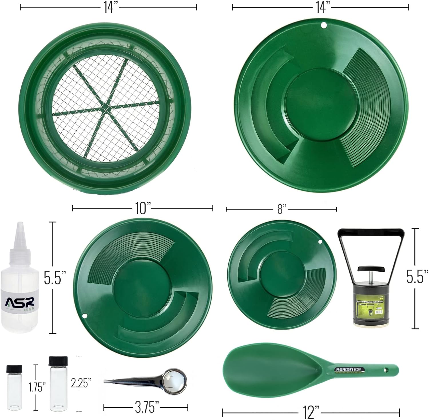 Gold Panning Kit with Classifier Screens and Dual Riffle Pans I92701