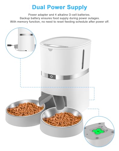 Automatic Cat Feeder with Double Bowls and Portion Control E650
