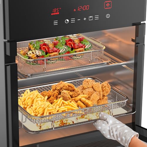 Air Fryer Basket and Tray Set, Extra Large Stainless Steel Crisper Tray for Oven O3324