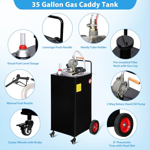 30 Gallon Portable Gas Caddy on 4 Wheels with Manual Transfer Pump H39098