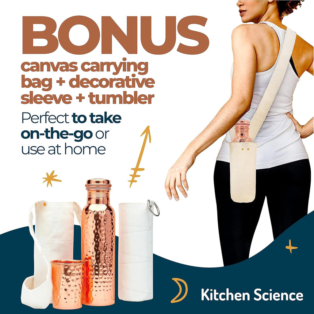 Copper Water Bottle 34oz with Tumbler, Carrying Bag & Deco Sleeve N856612