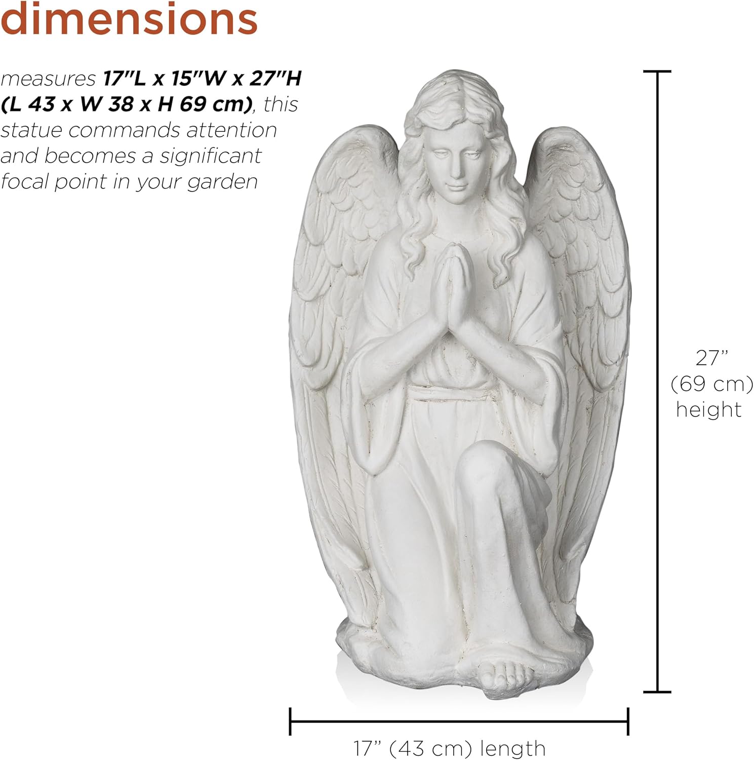 Kneeling Praying Angel Statue, White P6788