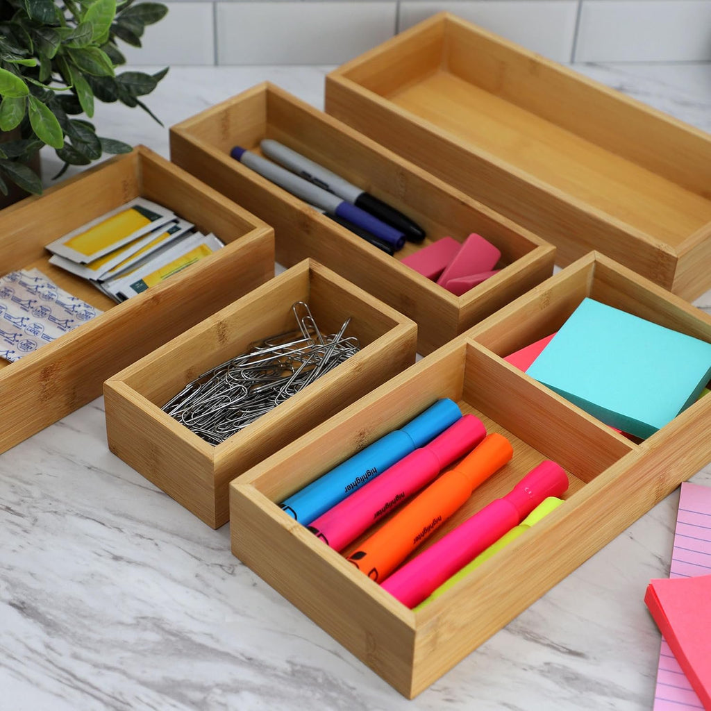 Bamboo Drawer Organizer Tray for Utensils and Desk Storage W30834