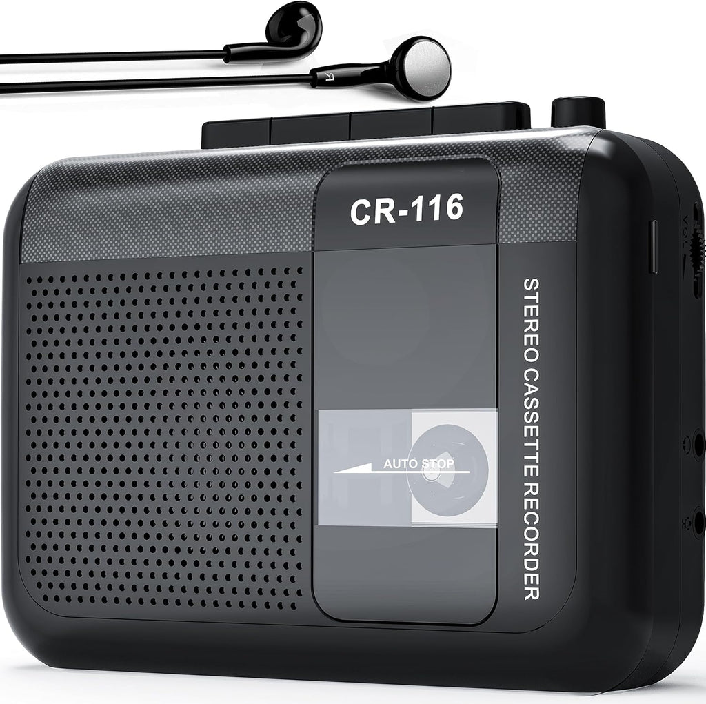Stereo Cassette Player-Walkman Tape Recorder with Built-in Mic External Clear Speakers, 2AA Battery or USB Power Supply