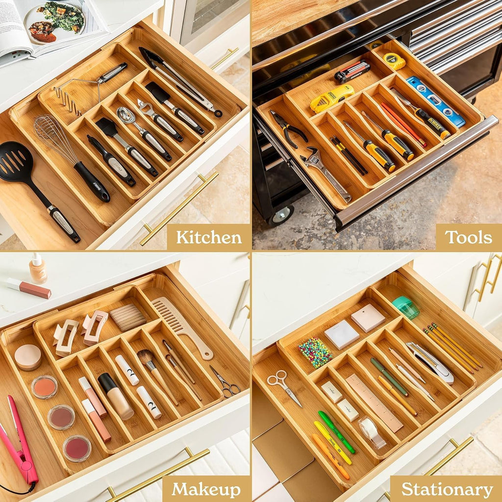 Bamboo Drawer Organizer with 8 Compartments for Utensils L759975
