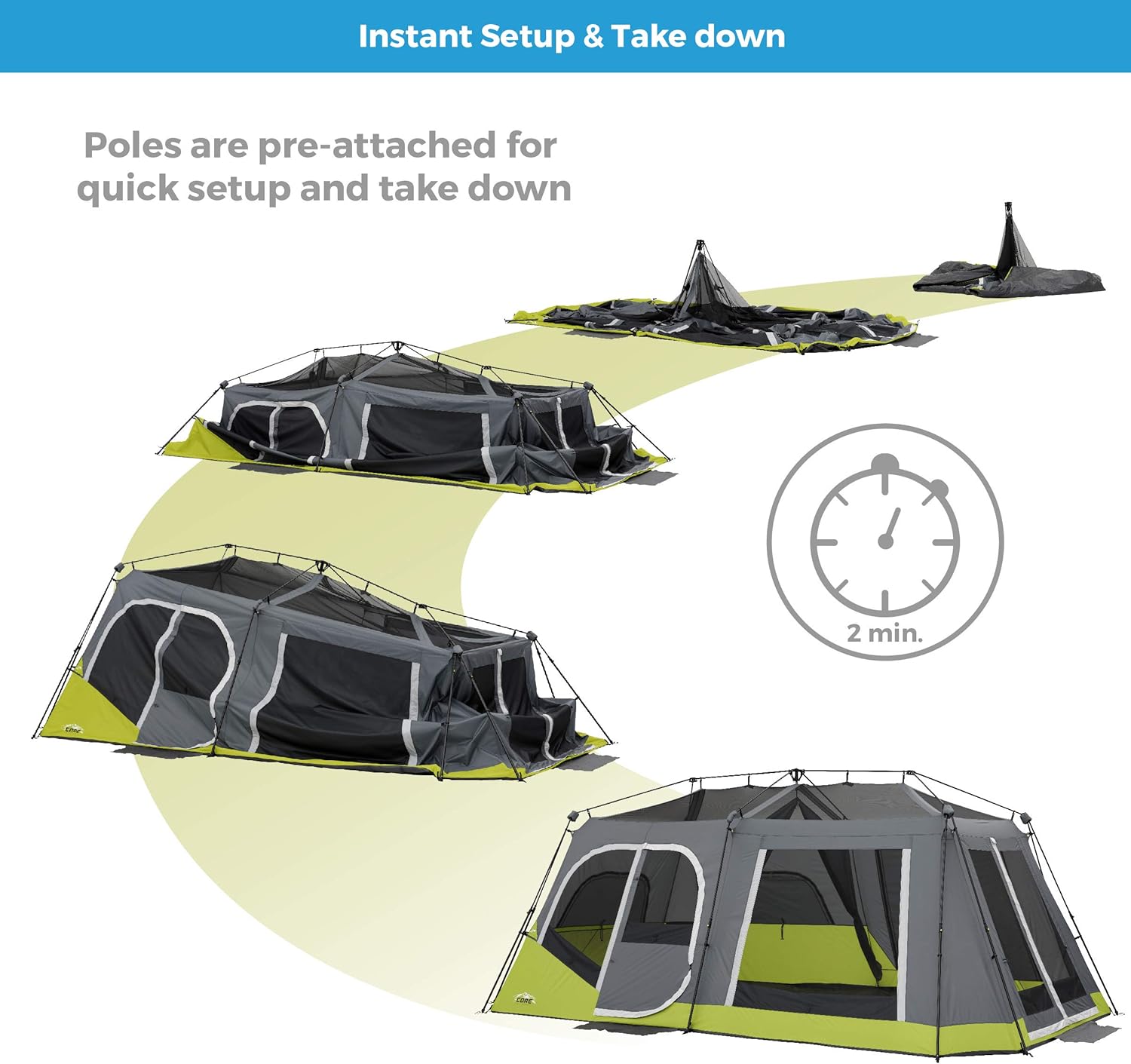 12 Person Instant Cabin Tent with 3 Rooms for Family Camping M435