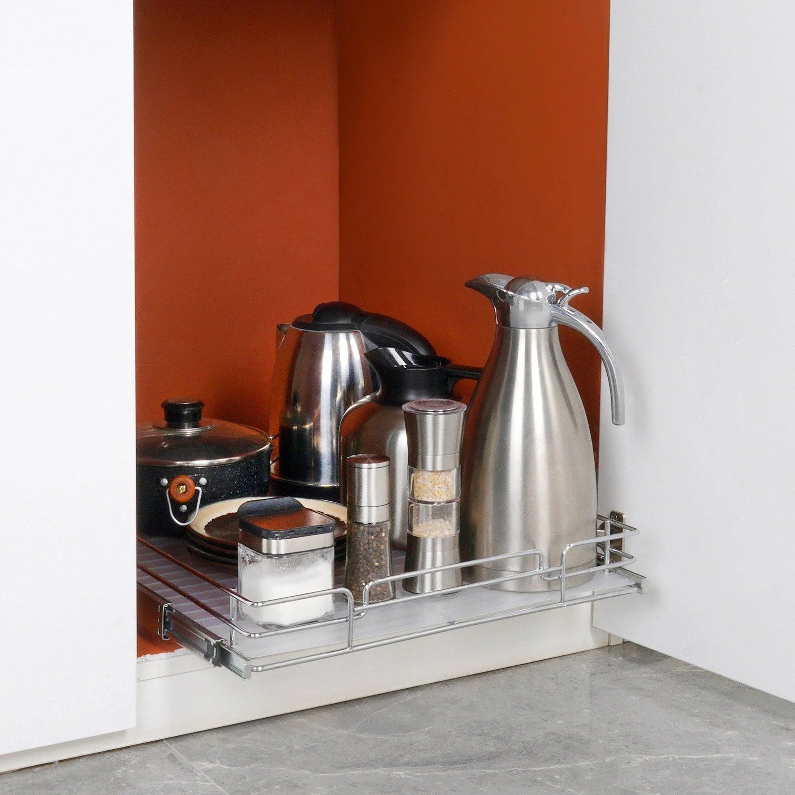 Heavy Duty Pull Out Cabinet Organizer, Chrome Steel Sliding Drawer Storage X4273