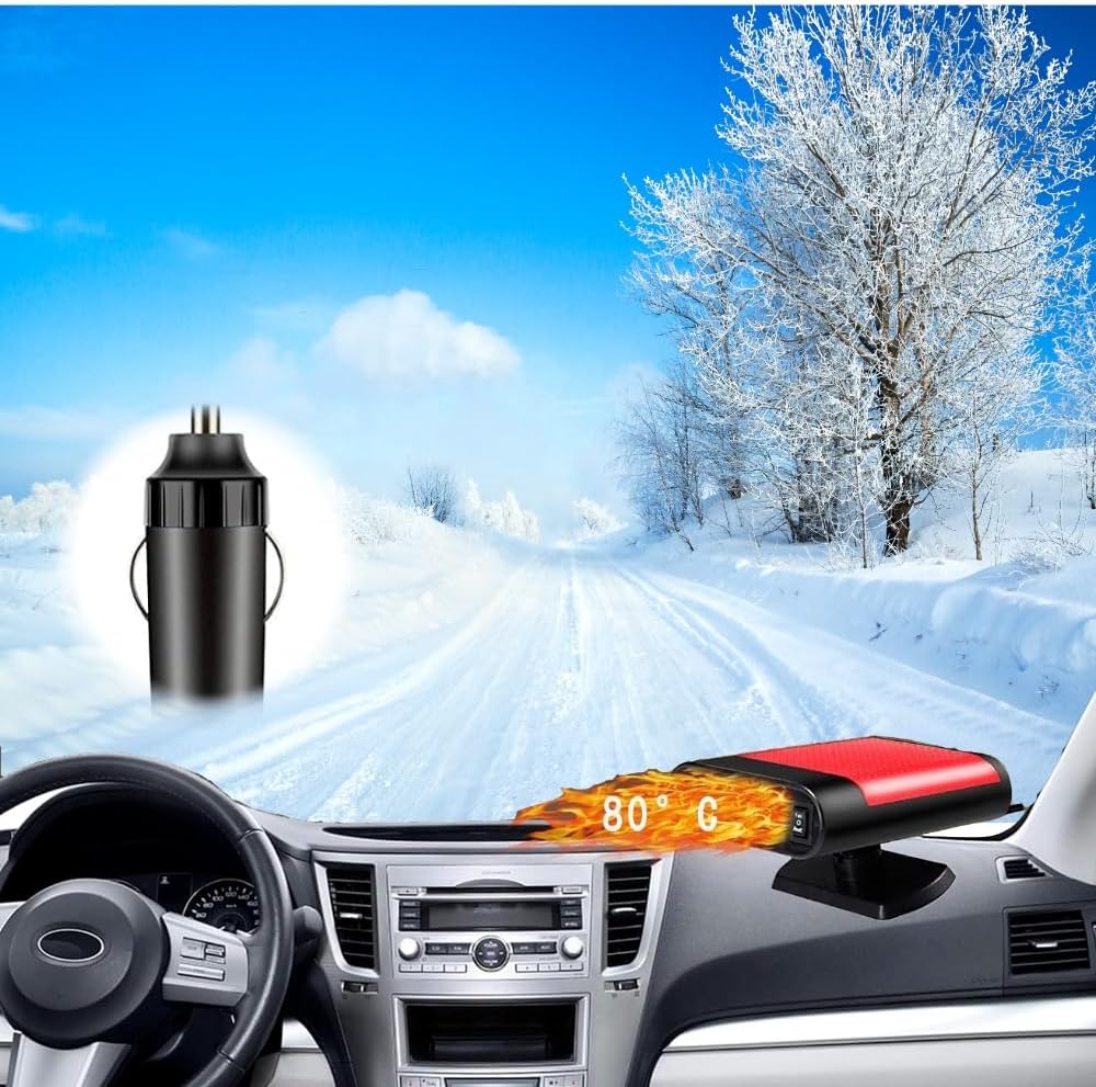 Car Heater, 12V 150W Portable Windshield Defogger and Defroster,Car Heater That Plugs into Cigarette Lighter,2 in1 Fast Car Heater Defroster,with 360-Degree Suction Holder (Red)