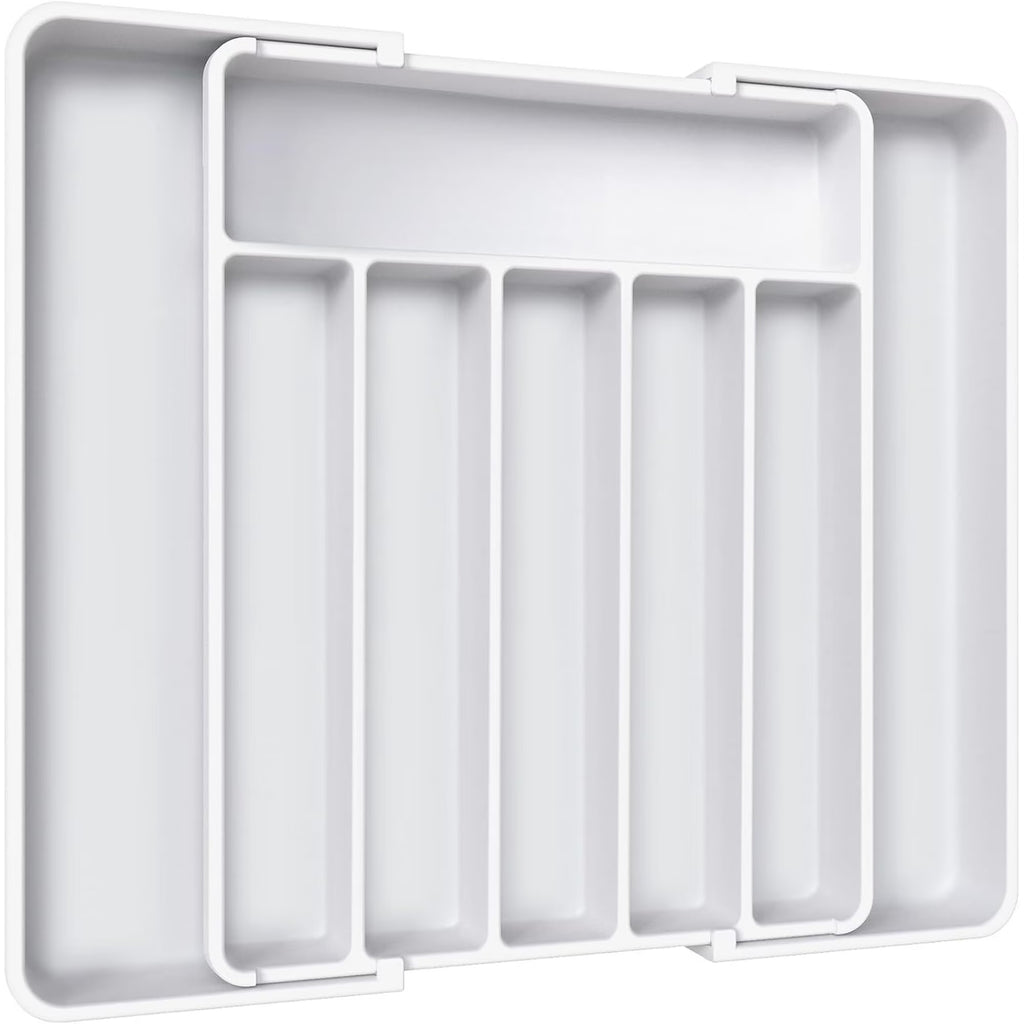 Silverware Organizer - Expandable Kitchen Drawer Organizer, Adjustable Utensil Organizer, Cutlery Tray for Forks, Knives, Multipurpose Kitchen Organizers and Storage Solution, Black, Medium