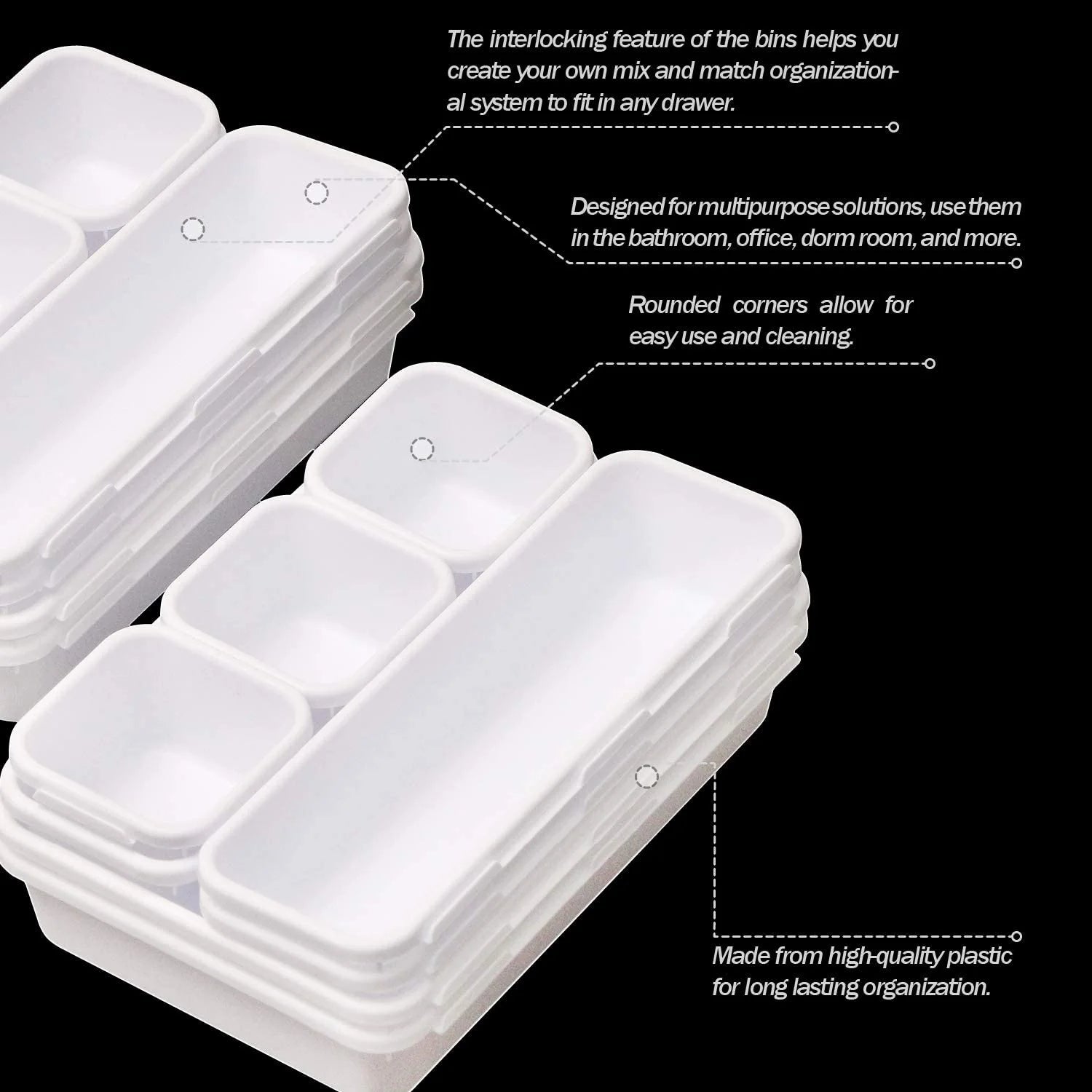 22-Piece Interlocking Desk Drawer Organizer Trays with Dividers E504721