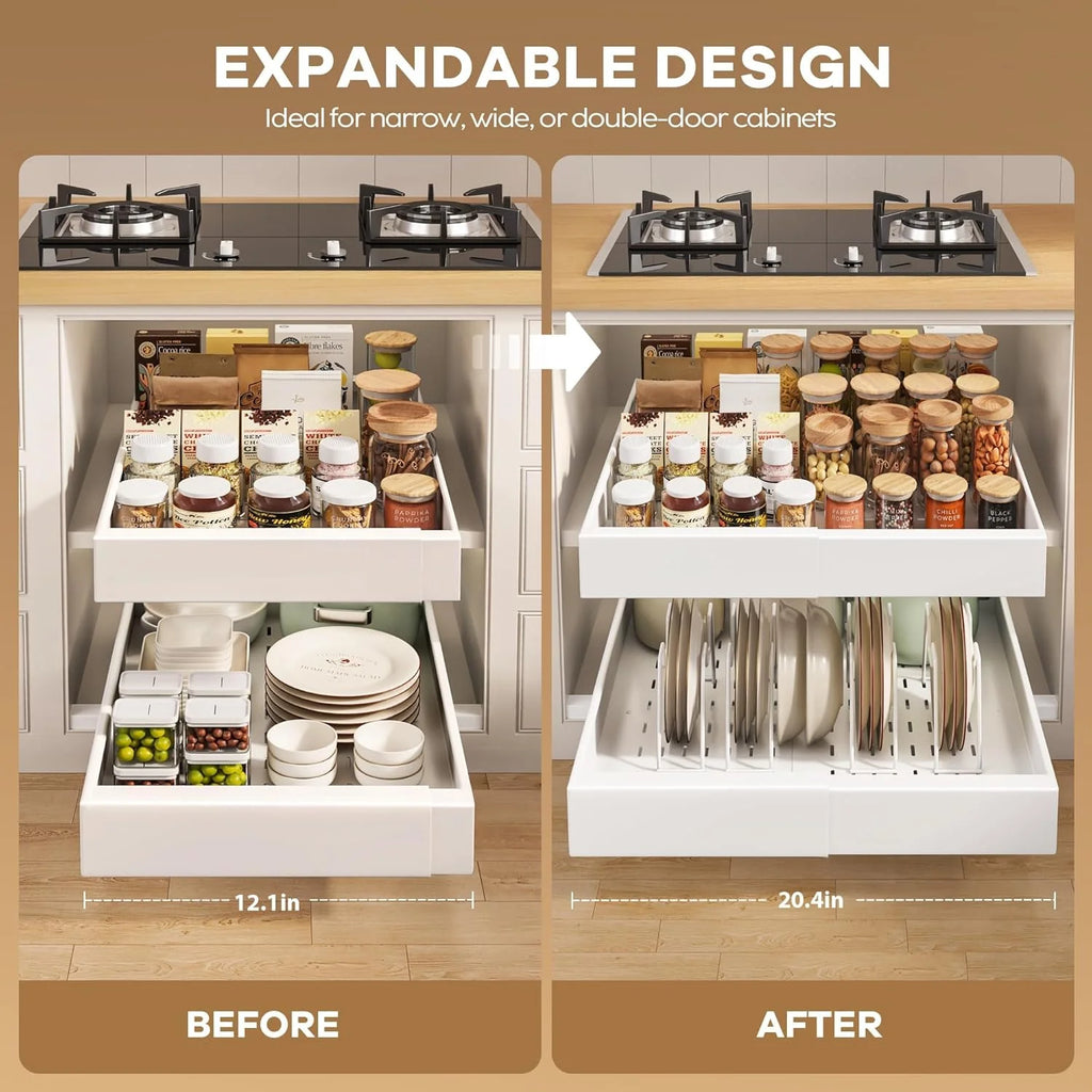 Pull Out Cabinet Organizer 21" Deep with Expandable Slide Out Drawers X178125
