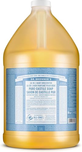 Dr. Bronner’s - Pure-Castile Liquid Soap (Baby Unscented, 1 Gallon) - Made with Organic Oils, 18-in-1 Uses: Face, Hair, Laundry and Dishes, For Sensitive Skin and Babies, No Added Fragrance, Vegan