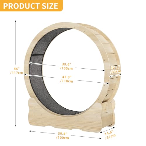 Cat Wheel Exerciser for Indoor Cats, 43.3 Inch Solid Wood with Carpeted Runway K394116