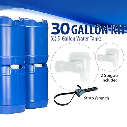 Emergency Water Storage Containers 20 Gallons, 4 Tanks with Lids and Spigot U9714