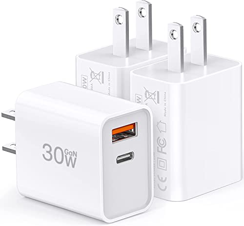 [3 Pack] USB-C Wall Charger, 20W Durable Dual Port QC+PD 3.0 Power Adapter, Double Fast Plug Charging Block for iPhone 14/14 Pro/13/15/15 Pro/Pro Max/Plus, XS/XR/X, Watch Series 8/7 Cube(White)