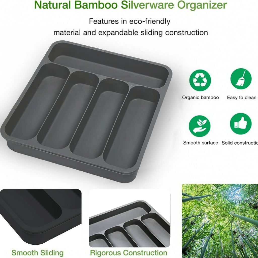 Expandable Utensil Tray for Kitchen Drawer, Adjustable Plastic Cutlery Holder P48914