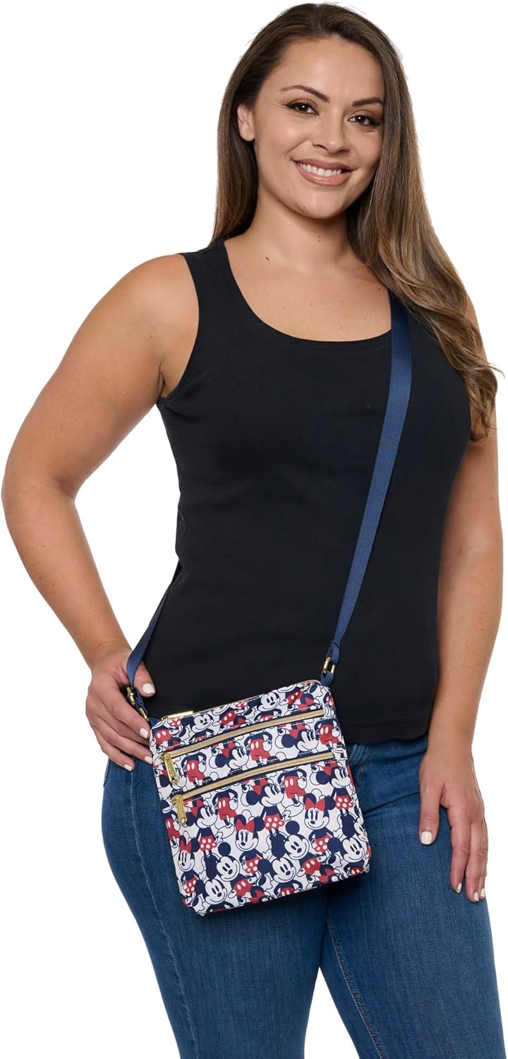 Mickey and Minnie Mouse Crossbody Purse Passport Bag Navy Nylon W901922