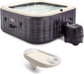 Intex PureSpa Plus Greystone Inflatable Square Outdoor Hot Tub Spa, 83x28" and Tray Attachment Accessory for Mobile Tablet Phones with LED Light Strip