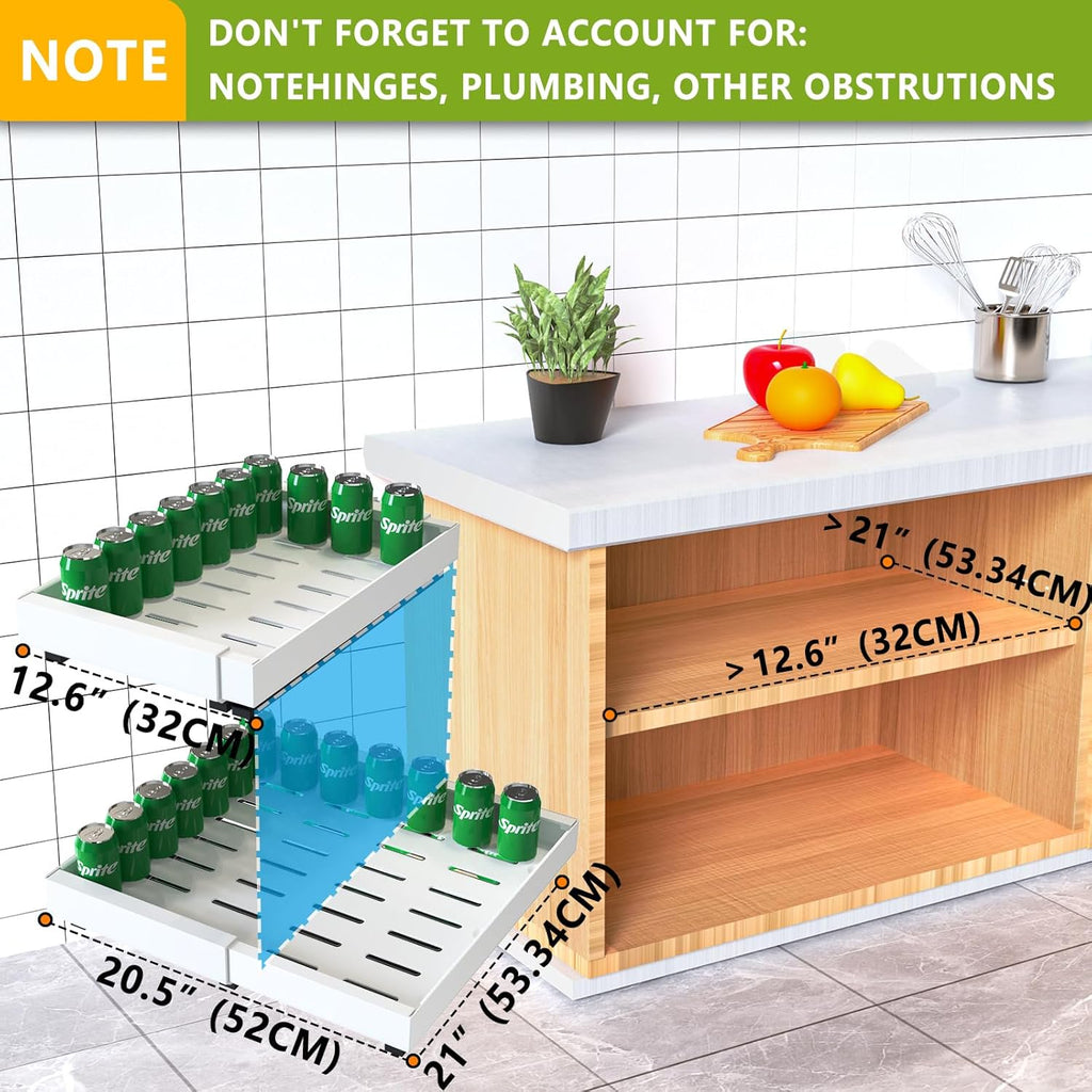 2 Pack Pull Out Cabinet Organizer, Expandable Slide Out Drawer, No Drill Adhesive U302