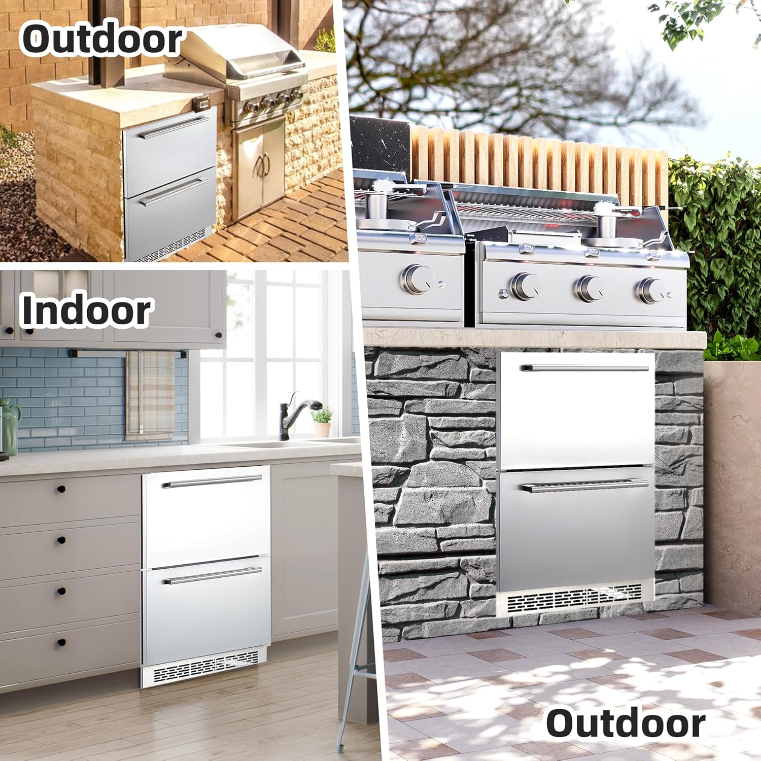 Under Counter Drawer Fridge, Outdoor Refrigerator with Stainless Steel Body X69813