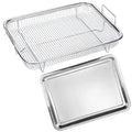 2 Piece Large Air Fryer Basket for Oven, Stainless Steel Crisping Basket & Tray Set, Oven Air Fry Mesh Basket Set, Oven crisper for French fry/frozen food, 14.8 x 10.5 (Silver)