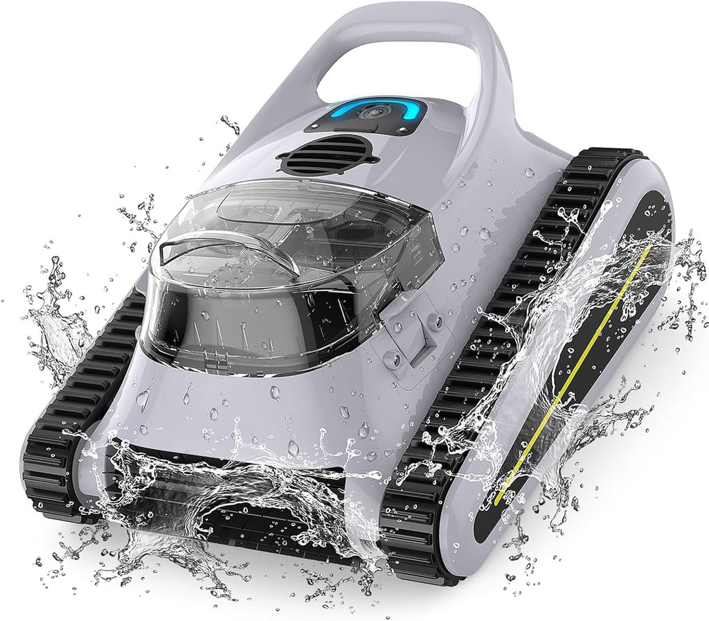 Seauto Robotic Pool Cleaner: Automatic Cordless Vacuum for Inground Pools, Wall Climbing, 180W Suction, LED Indicator, Self-Parking, Suitable for Up to 2,000 sq. ft.-Grey