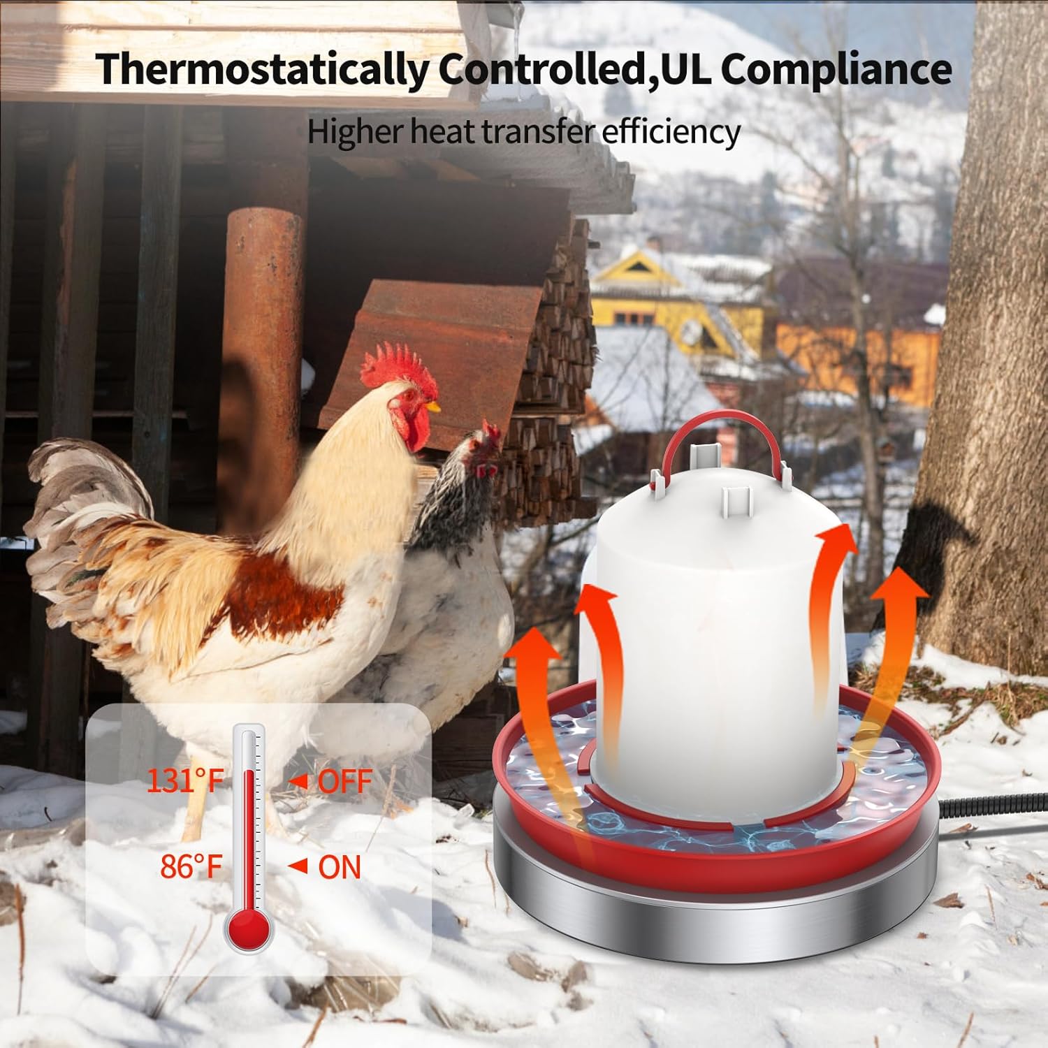 Chicken Water Heater, 15 Inch 125W Poultry Waterer Heated Base with 10FT Cable M6187