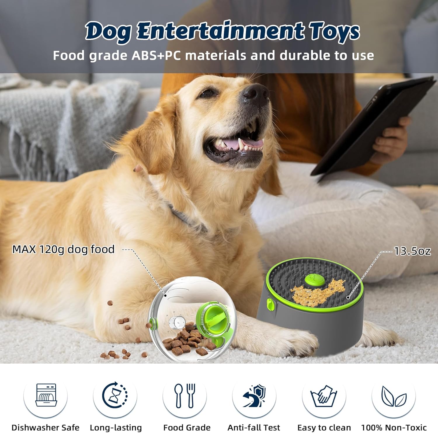 Dog Slow Feeder Puzzle Toy, Rotatable Enrichment Dispenser for Small, Medium, Large Dogs Y34256