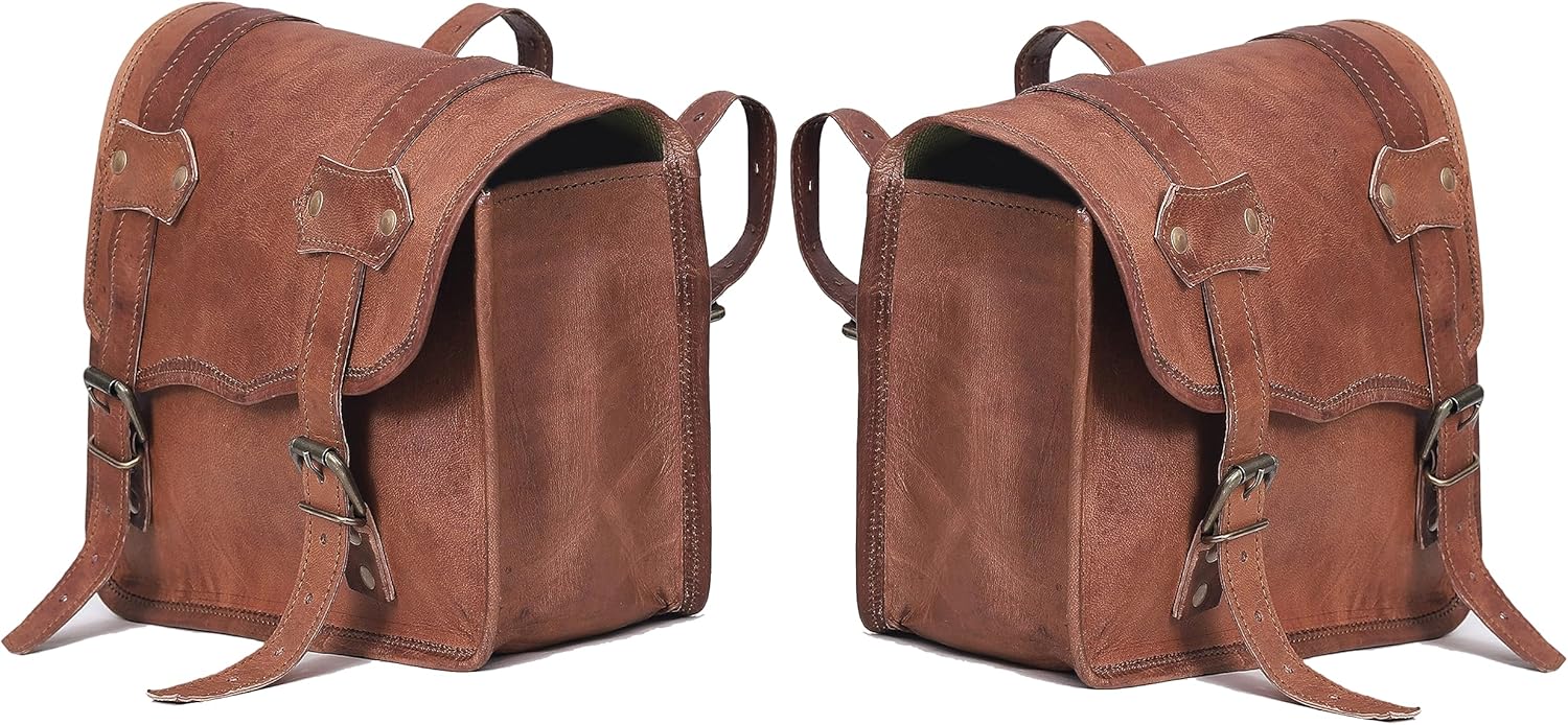 cuero Leather Motorcycle Saddlebags, Motorcycle Luggage Bags Both Side Bag for Motorcycle, Travel Side Bike Bags (Set of 2)