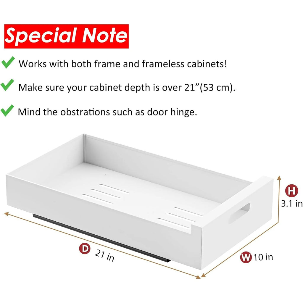Pull Out Cabinet Organizer Adhesive, 10-Inch Wide Carbon Steel Roll-Out Drawers H859882
