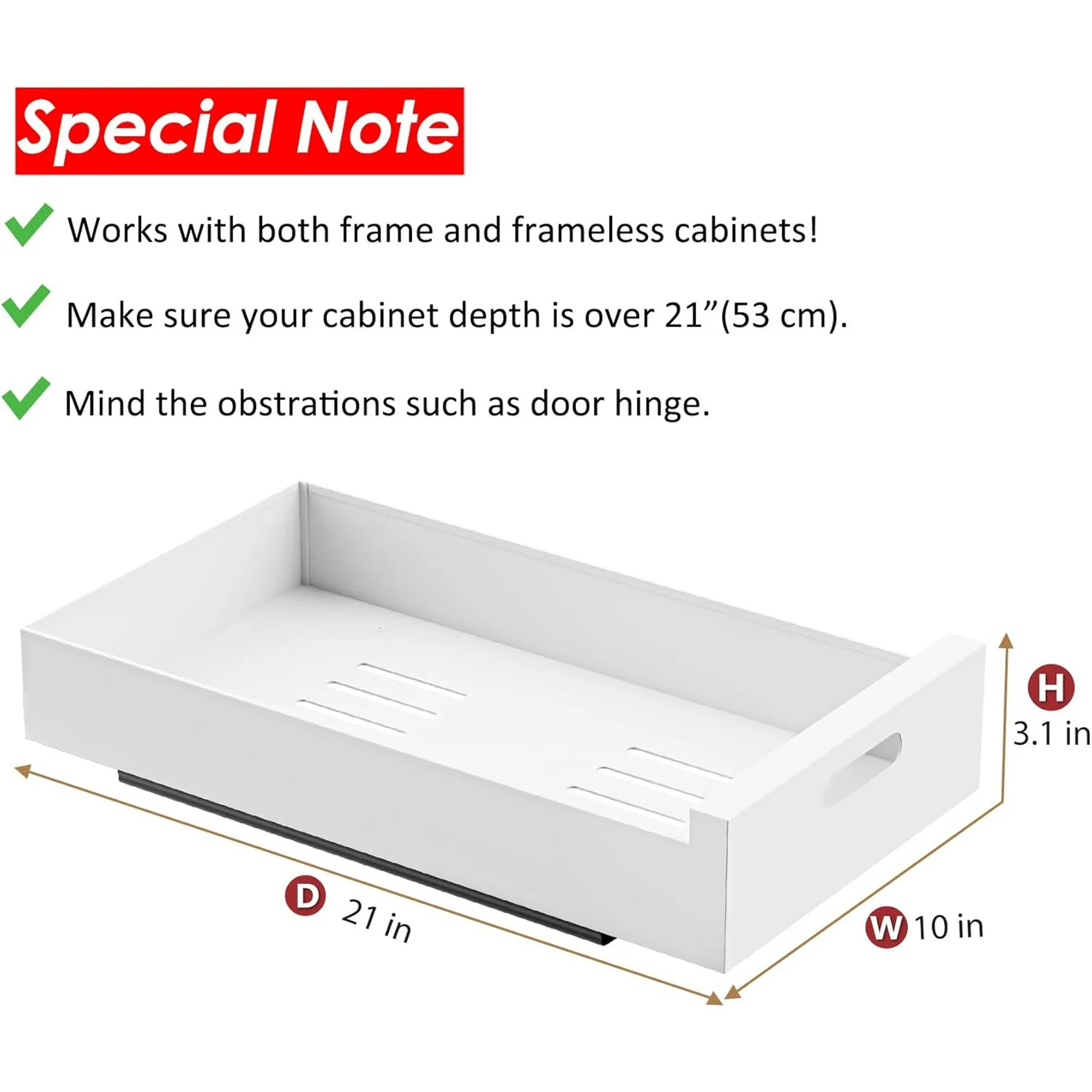 Pull Out Cabinet Organizer Adhesive, 10-Inch Wide Carbon Steel Roll-Out Drawers H859882