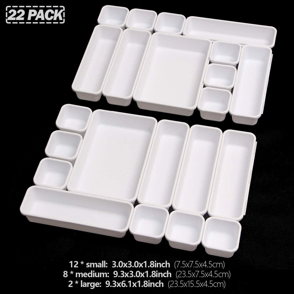 22-Piece Interlocking Desk Drawer Organizer Trays with Dividers E504721