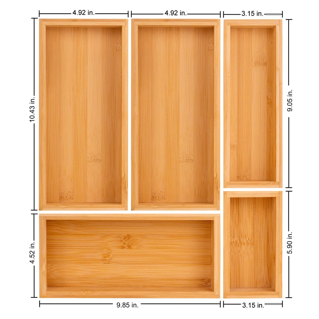 Bamboo Drawer Dividers, Adjustable Wood Organizer Trays T4559
