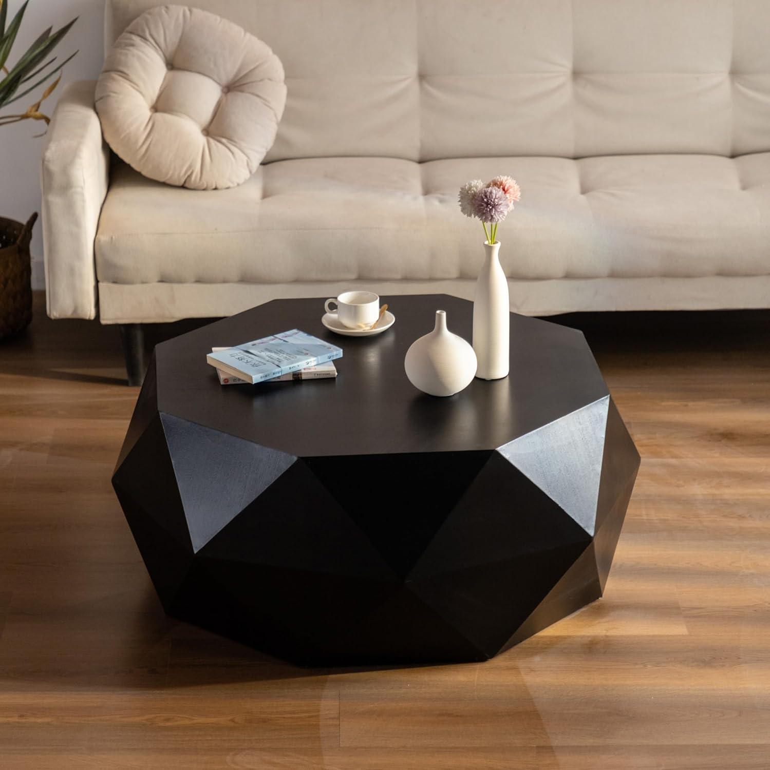 Round Wood Coffee Table with Embossed Pattern K154087