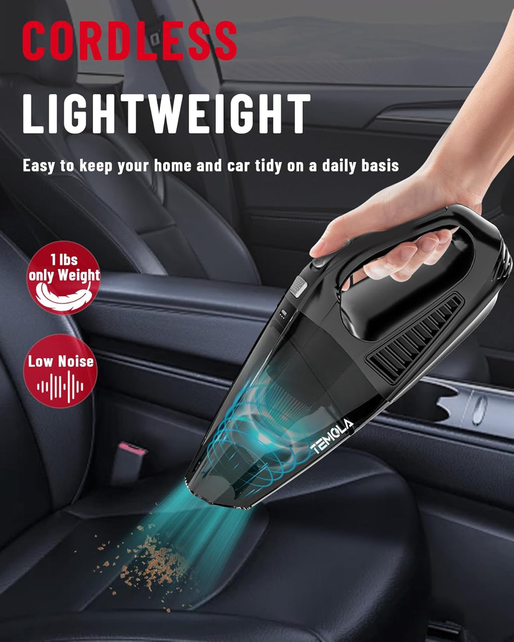 Handheld Vacuum Cordless, Car Vacuum Cleaner with Brushless Motor 12000Pa, HEPA Filter R214