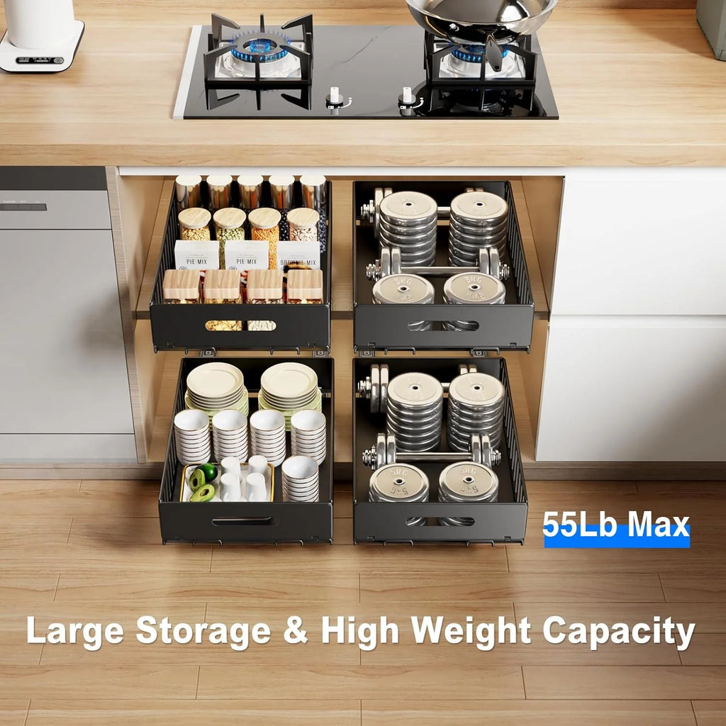 Pull Out Cabinet Organizer, Slide Out Drawers, Peel and Stick, Heavy Duty Shelves H68748