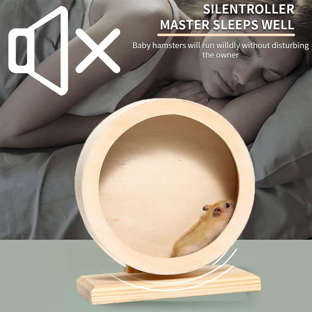 Wooden Hamster Exercise Wheel Mute Running Toy for Small Pets L4991