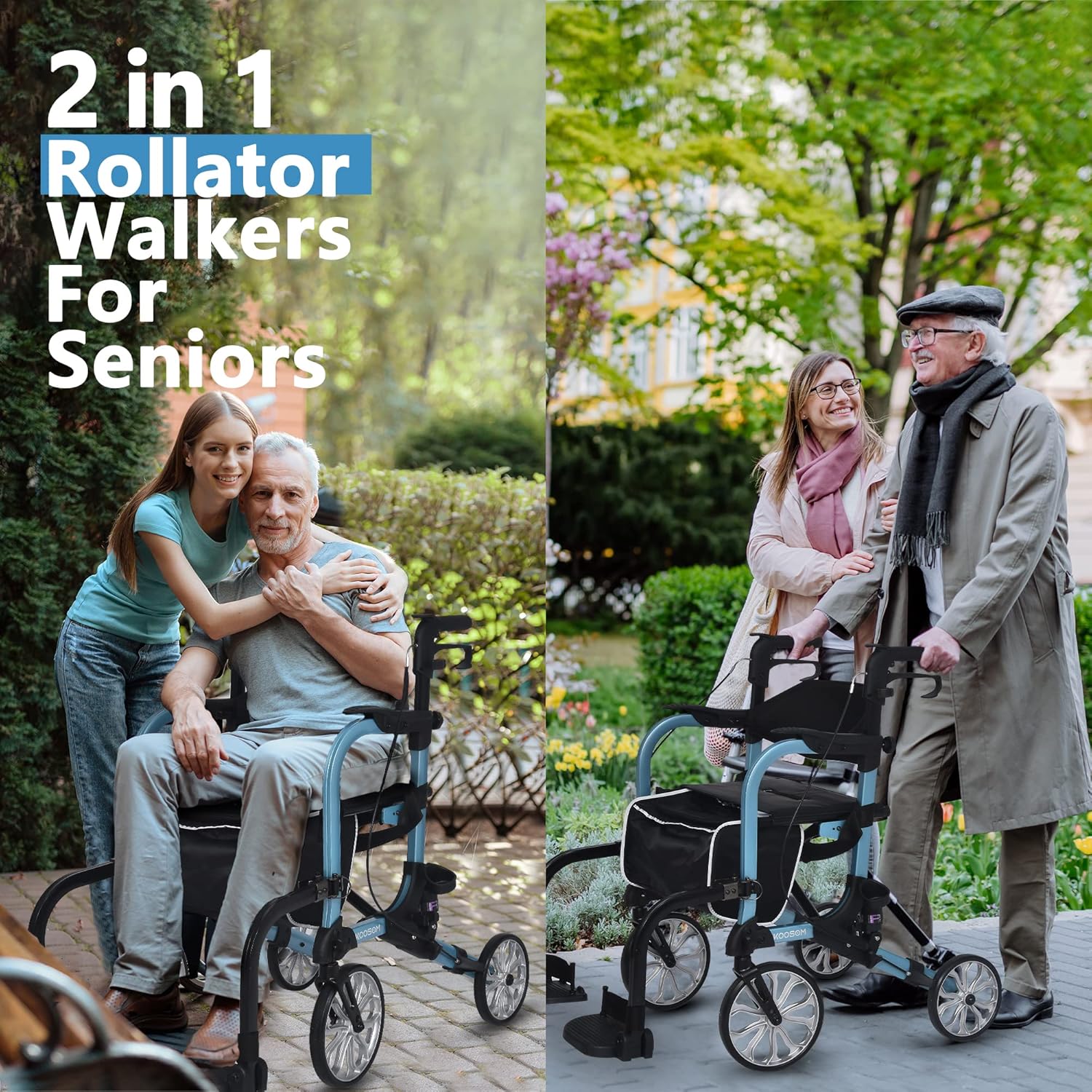 Rollator Transport Chair with 10 Inch Wheels and Footrest T3887