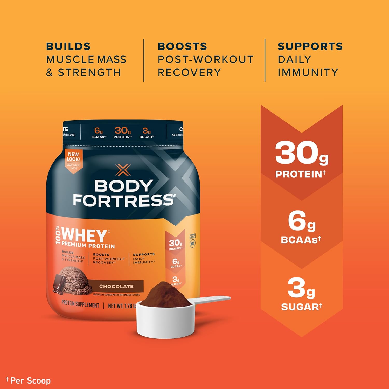 Chocolate Whey Protein Powder 1.78lbs with Protein Bars 12 Count E3434
