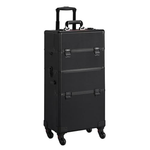 Yaheetech Makeup Train Case Aluminum Cosmetic Case 3 in 1 Beauty Trolley Professional Makeup Travel Case Dark Green
