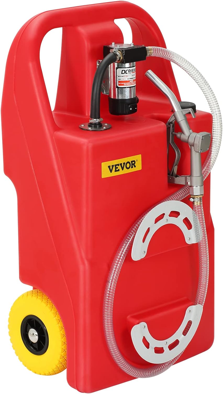 VEVOR Fuel Caddy, 32 Gallon, Portable Fuel Storage Tank On-Wheels, with 12V DC 140 W Transfer Pump (for Diesel Only), Diesel Fuel Container with 13 Ft Hose, Flow Rate 40L/min, for Trucks, Boats