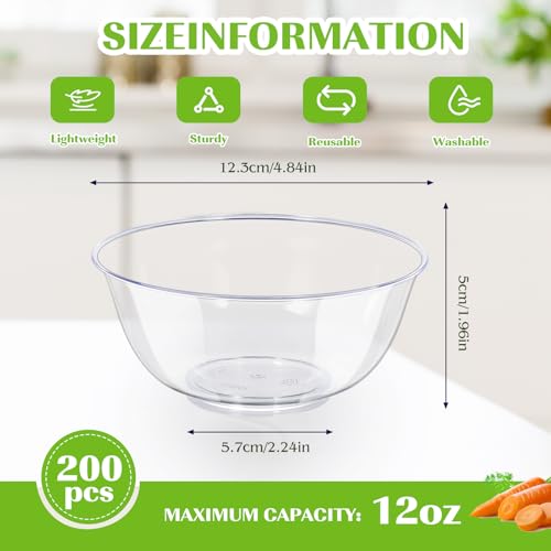 12 oz Clear Plastic Bowls 100 Pack Disposable Dessert Serving Z607