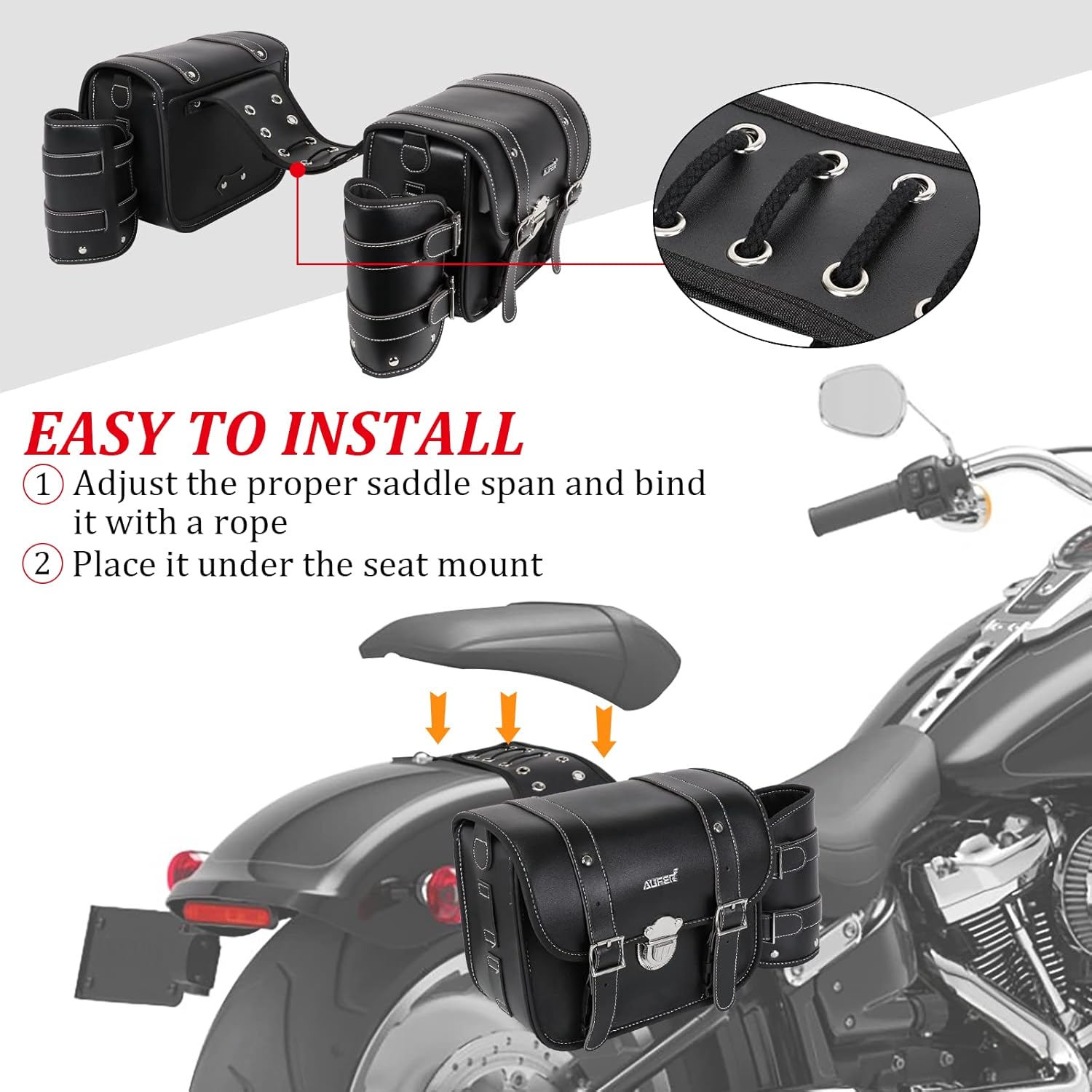 Motorcycle Throw Over Saddlebags Lockable Synthetic Leather, 2 Pack Black W759965