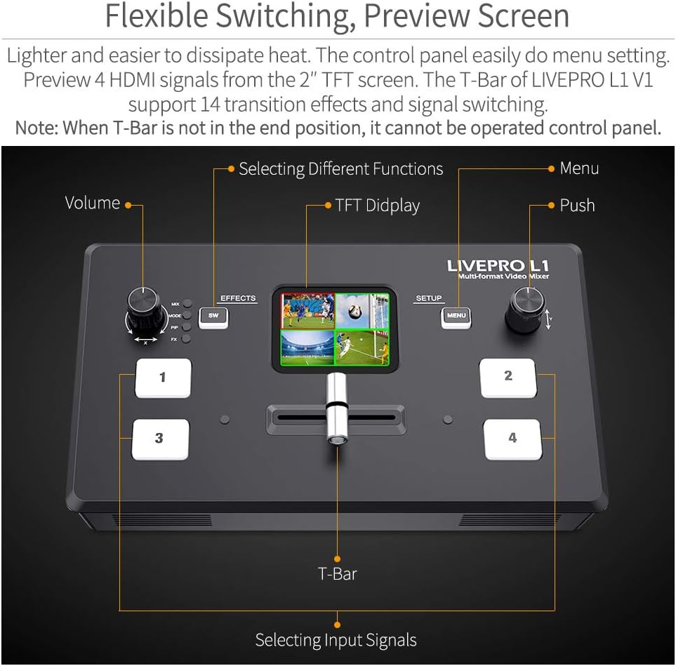 Multi Camera Video Mixer Switcher with 2 Inch LCD and 4 HDMI Inputs G989