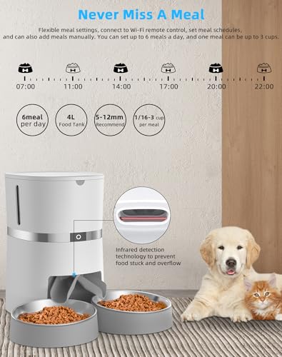 Automatic Cat Feeder with Double Bowls and Portion Control E650