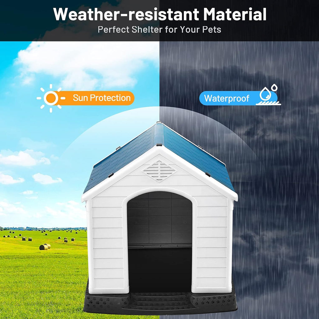 Waterproof Plastic Dog House with Elevated Floor and Air Vents W997587