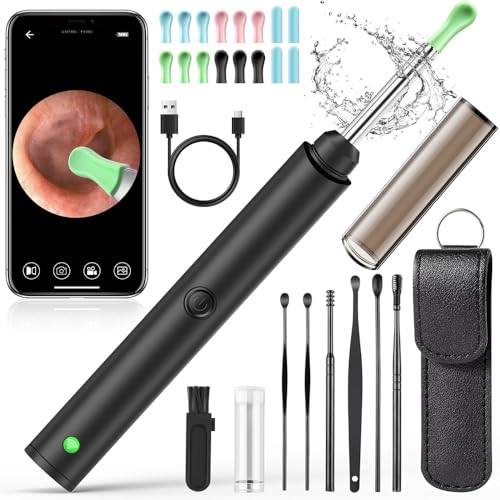 Ear Wax Removal Tool Camera, Ear Cleaner with Camera 1296P, Ear Camera Wax Removal with 6 LED Light, Ear Cleaning Kit, Earwax Remover with Camera Otoscope for iPhone iOS iPad Android (Grey)